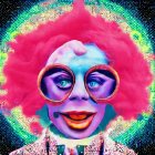 Vibrant Clown with Red Wig and Pink Glasses on Dotted Space Background