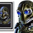 Futuristic Robotic Character with Metallic Olive-Green Design