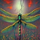 Colorful Dragonfly Resting on Stones with Forest Background