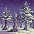 Winter Scene: Snow-covered Fir Trees Under Falling Snow