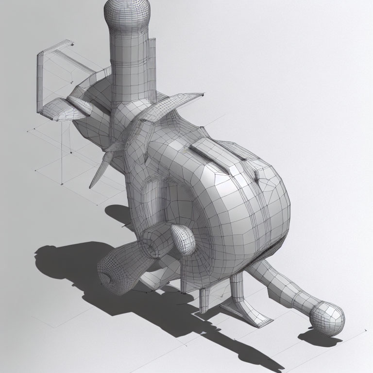 Cartoon airplane wireframe model with exaggerated features