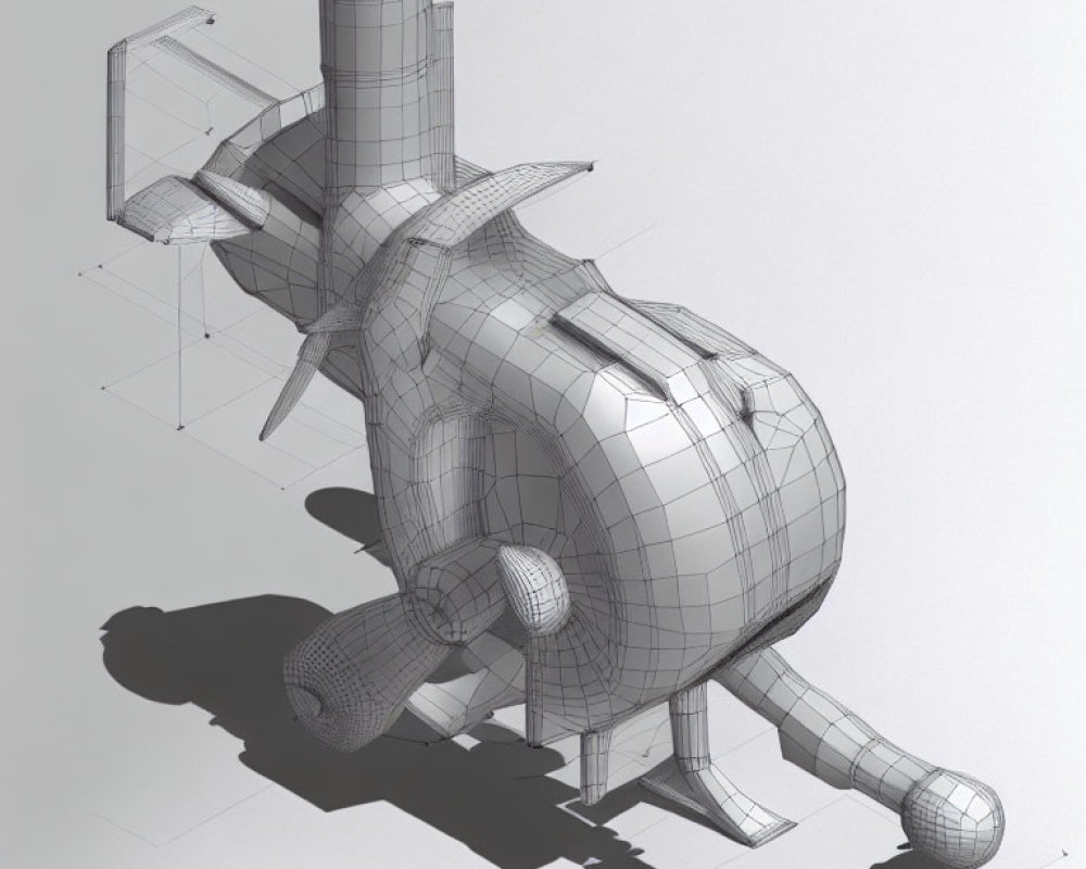 Cartoon airplane wireframe model with exaggerated features