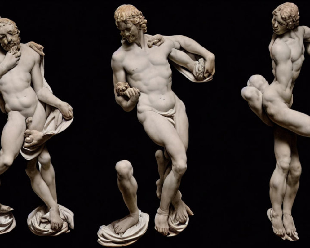 Dynamic Male Figure Sculptures with Detailed Anatomy and Draped Fabric