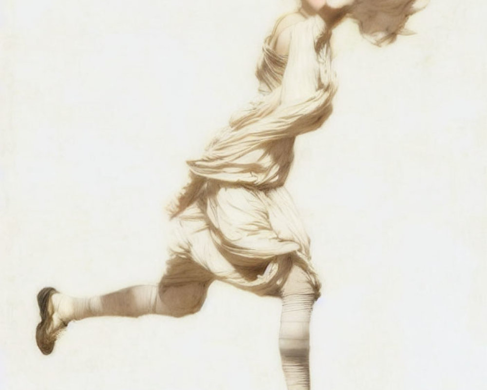 Vintage Illustration of Woman Running in Flowing White Attire