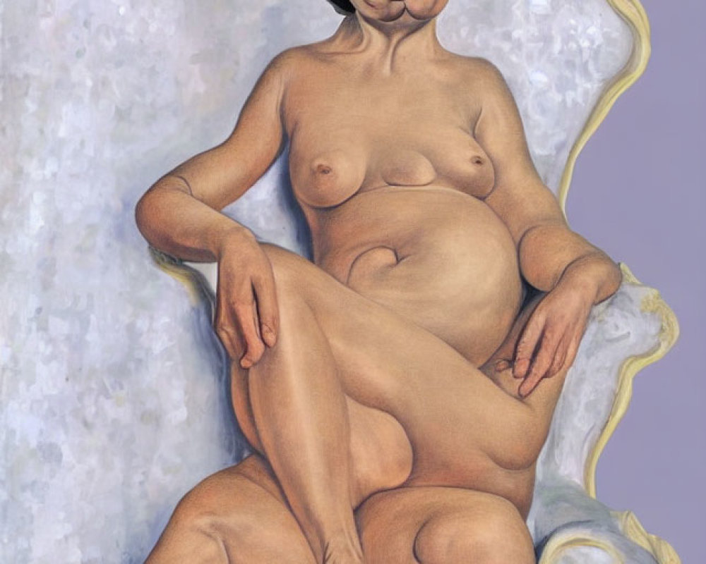 Surreal painting: female nude with Salvador Dali's face on a shell