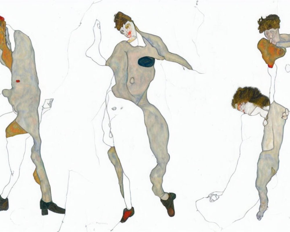 Abstract Watercolor Sketches of Three Figures in Various Poses