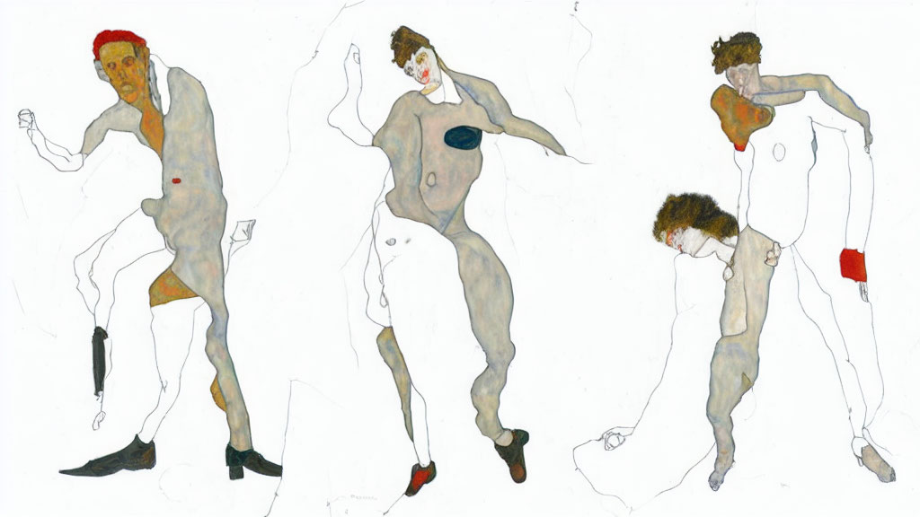 Abstract Watercolor Sketches of Three Figures in Various Poses