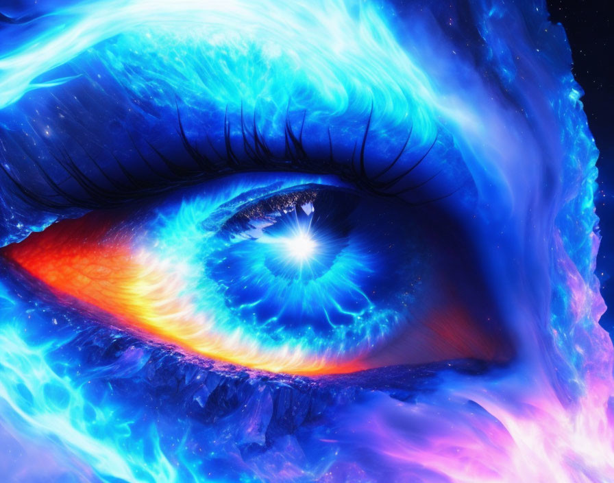 Vivid Cosmic Eye Artwork in Blue and Orange Hues