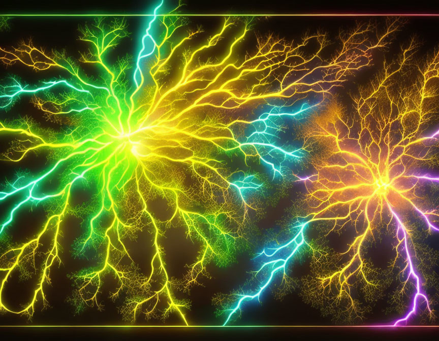 Vibrant neon fractal branches on dark background