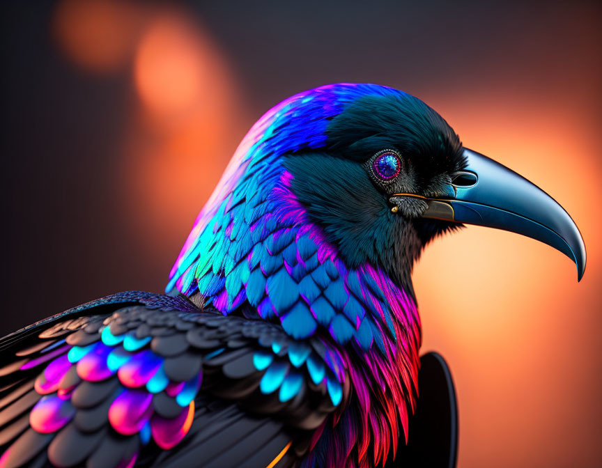 Colorful Raven Illustration with Blue and Purple Iridescent Feathers