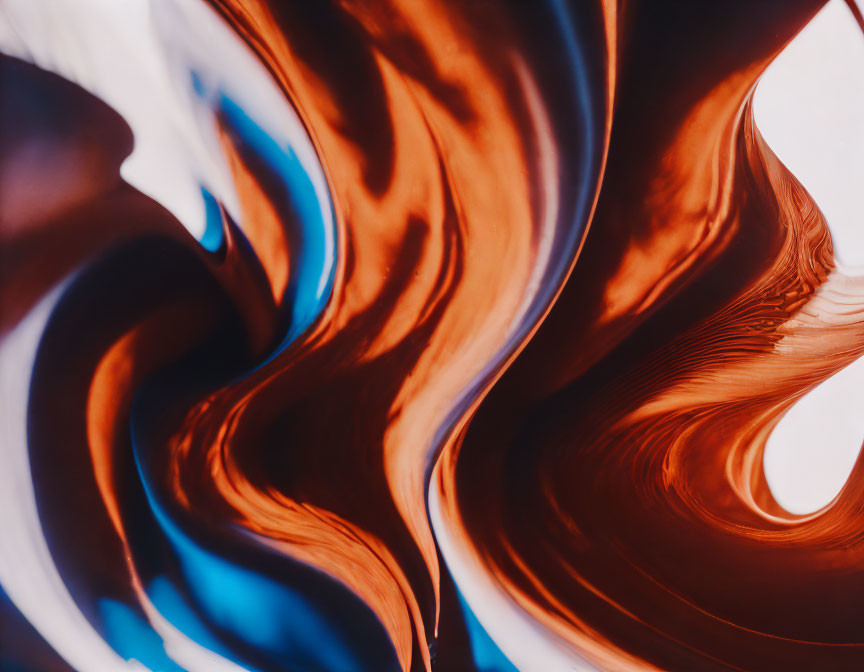 Blue and Orange Abstract Swirls Evoking Marble and Water Reflections