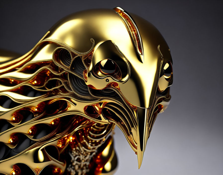 Elaborate Gold-Plated Mask with Bird-Like Beak Design