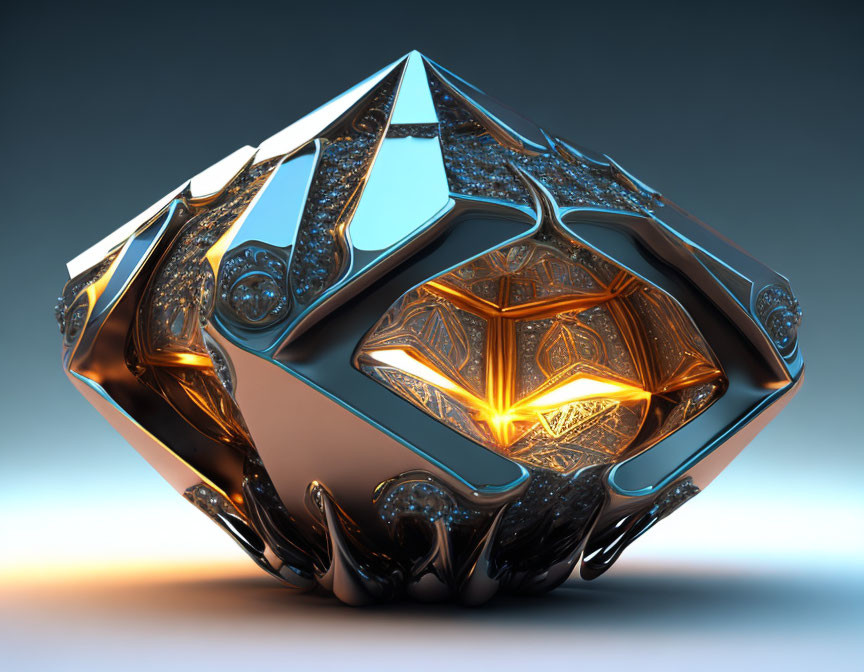 Intricate Metallic Object in 3D Rendering on Blue Gradient Background