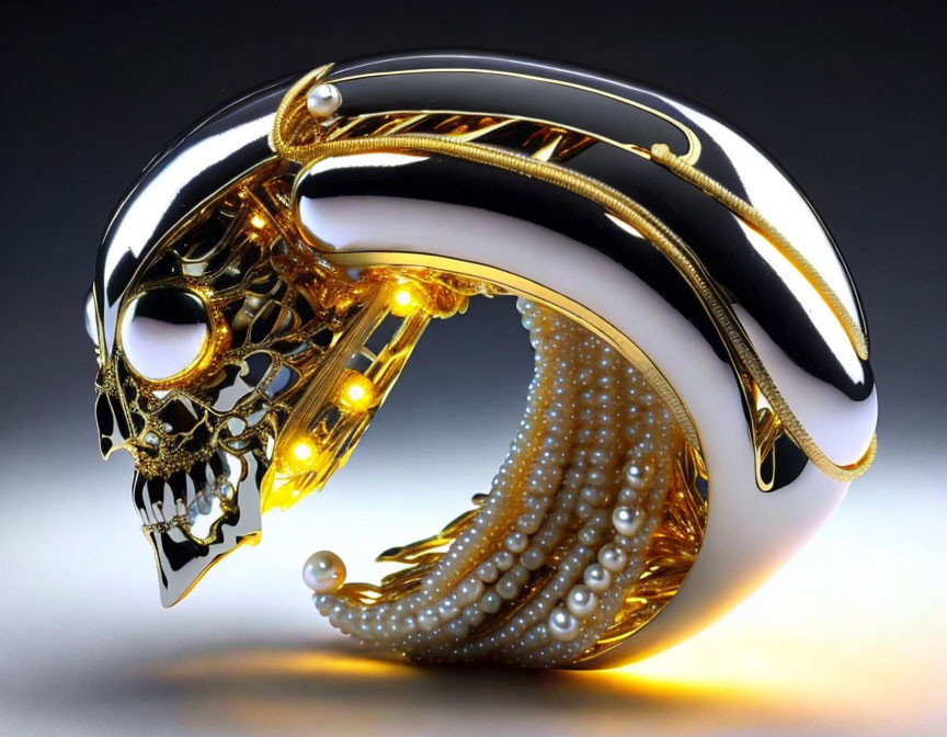 Ornate gold and black skull with tentacle-like structure and glowing yellow accents