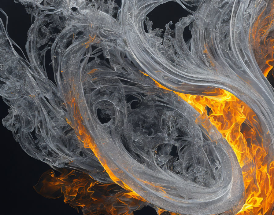 Grey Smoke and Orange Flames Swirling Abstract Pattern