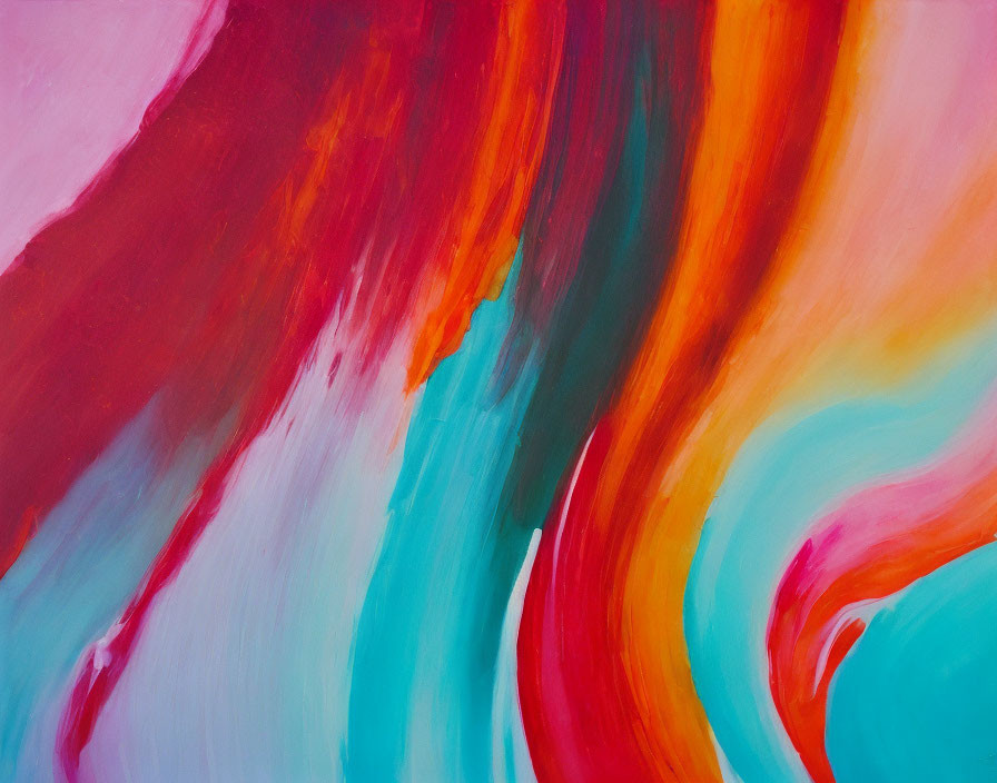 Colorful Abstract Painting with Red, Orange, Blue, and White Swirls