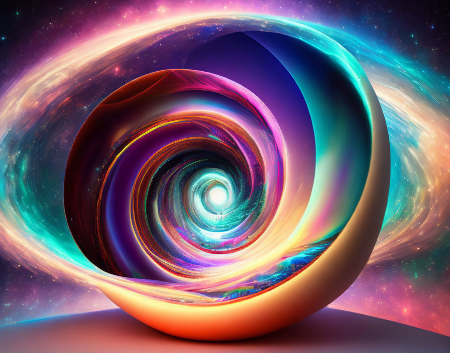 Colorful abstract swirl with cosmic starry textures on nebula background