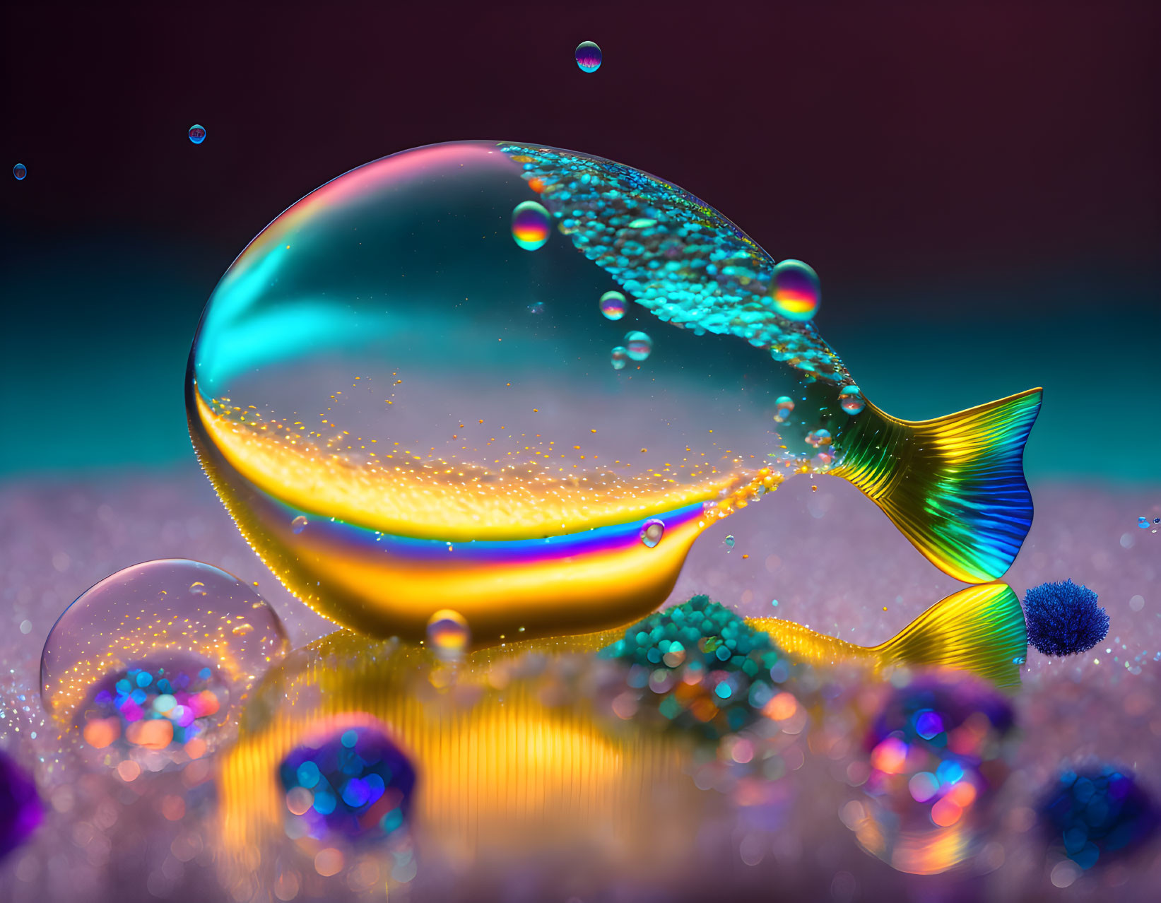 Colorful Water Droplet Fish on Glittering Background