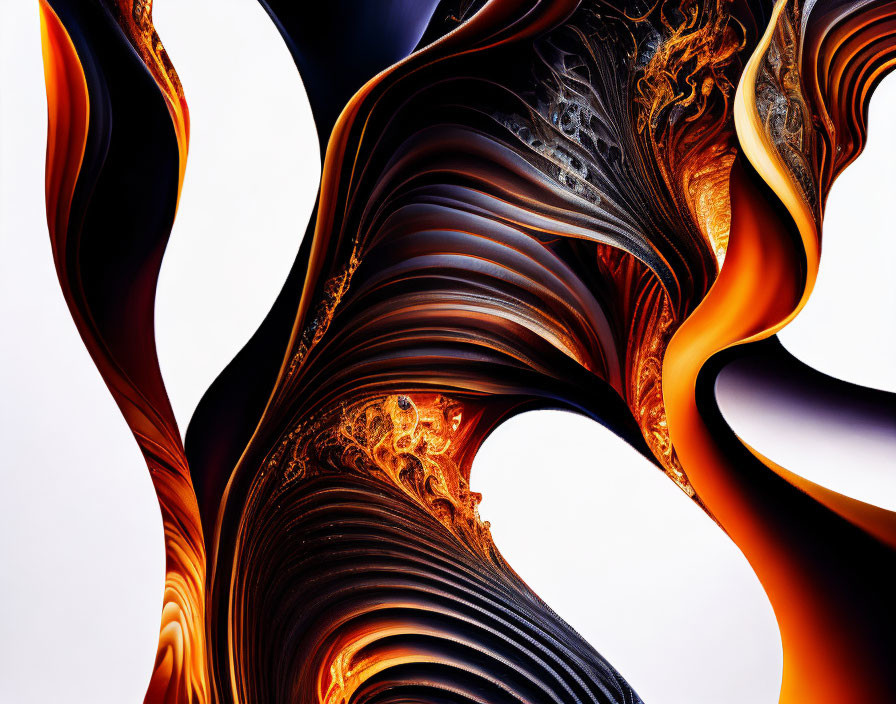 Fluid Abstract Art: Swirling Black, Orange, and Gold Patterns