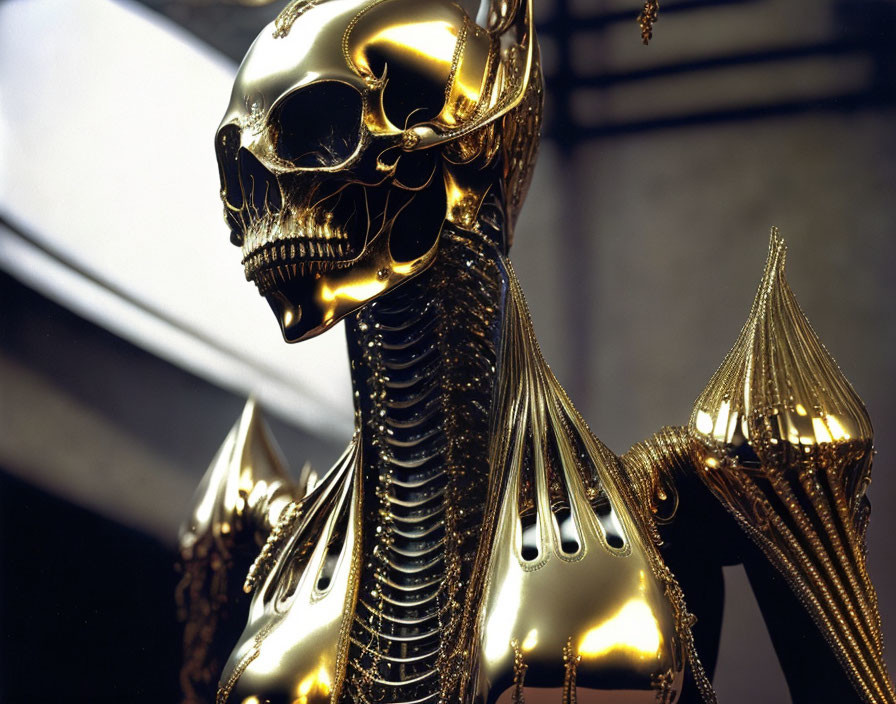 Gold Metallic Skeleton with Embellished Skull and Wing-like Shoulders