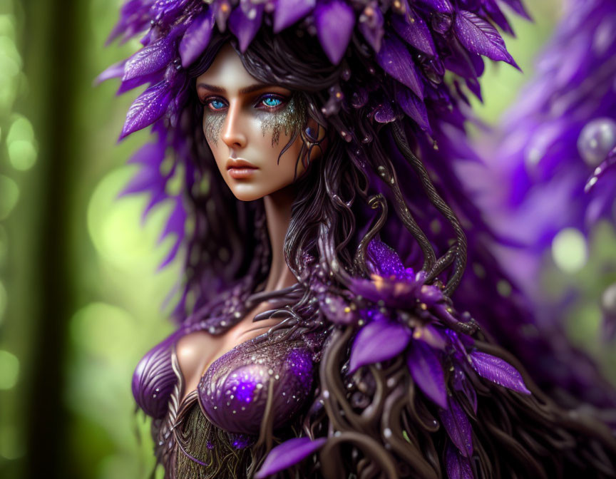 Detailed Purple Fantasy Armor Woman Digital Artwork