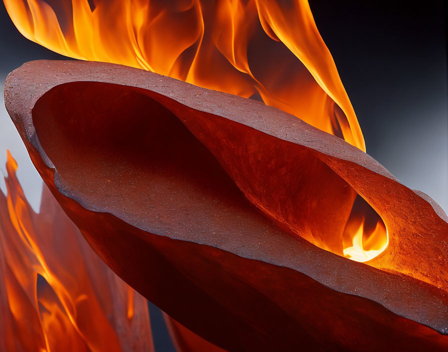 Fiery terracotta structure engulfed in intense flames