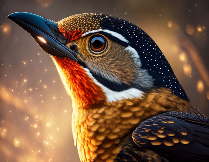 Detailed Woodpecker Plumage and Sharp Beak Close-Up Shot