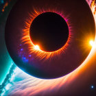 Vibrant digital artwork: Cosmic event with celestial bodies in eclipse