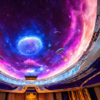 Colorful Planetarium Projection of Galaxy with Circular Seating Area