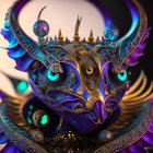 Colorful digital artwork of mystical creature with ornate horns and multiple luminous eyes on gradient background