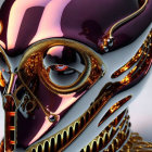 Futuristic robotic head with glossy purple and gold surfaces