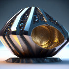 Intricate Metallic Object in 3D Rendering on Blue Gradient Background