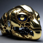 Golden Skull with Blue Gem and Mechanical Details