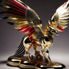 Metallic two-headed eagle sculpture with gold details and red accents