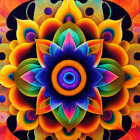 Colorful Symmetrical Digital Mandala with Central Eye and Petals