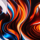 Blue and Orange Abstract Swirls Evoking Marble and Water Reflections