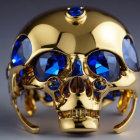 Golden Skull with Blue Gemstone Eyes on Gradient Background