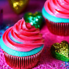 Vibrant Cupcake with Pink Frosting on Glittery Background