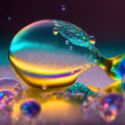 Colorful Water Droplet Fish on Glittering Background