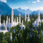 White Palace with Spires in Mountain Landscape