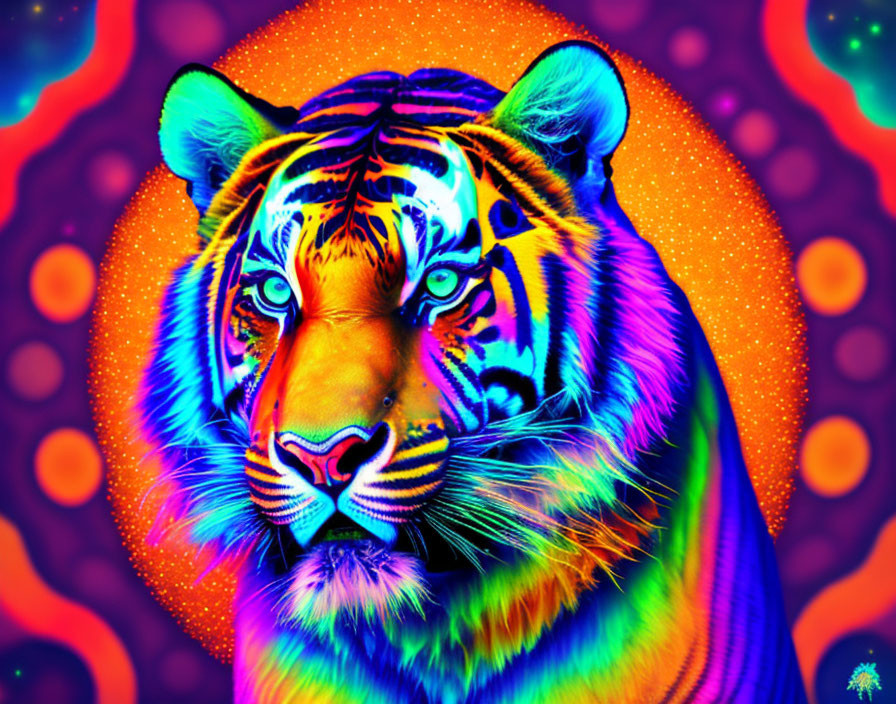 Colorful Tiger Artwork with Psychedelic Patterns