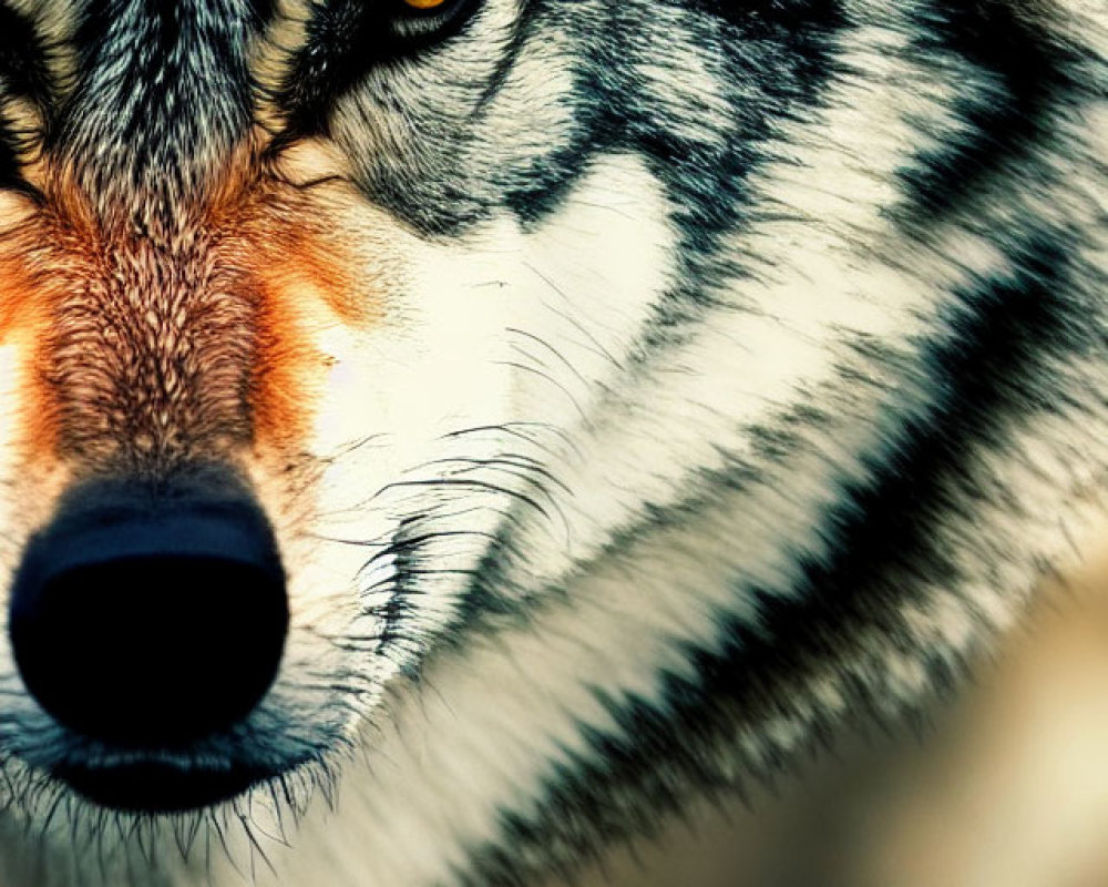 Detailed Close-Up of Intense-Eyed Wolf with Natural Fur Patterns