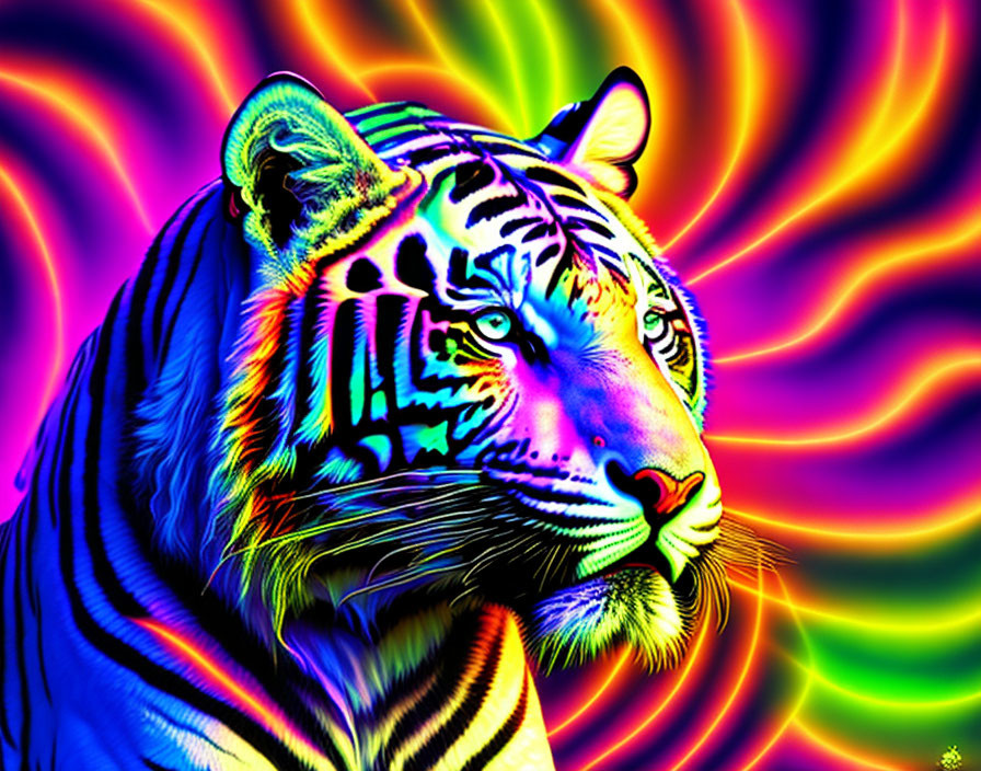 Colorful Tiger Artwork with Psychedelic Rainbow Hues