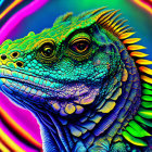 Colorful Digital Art: Lizard with Psychedelic Patterns and Neon Backgrounds