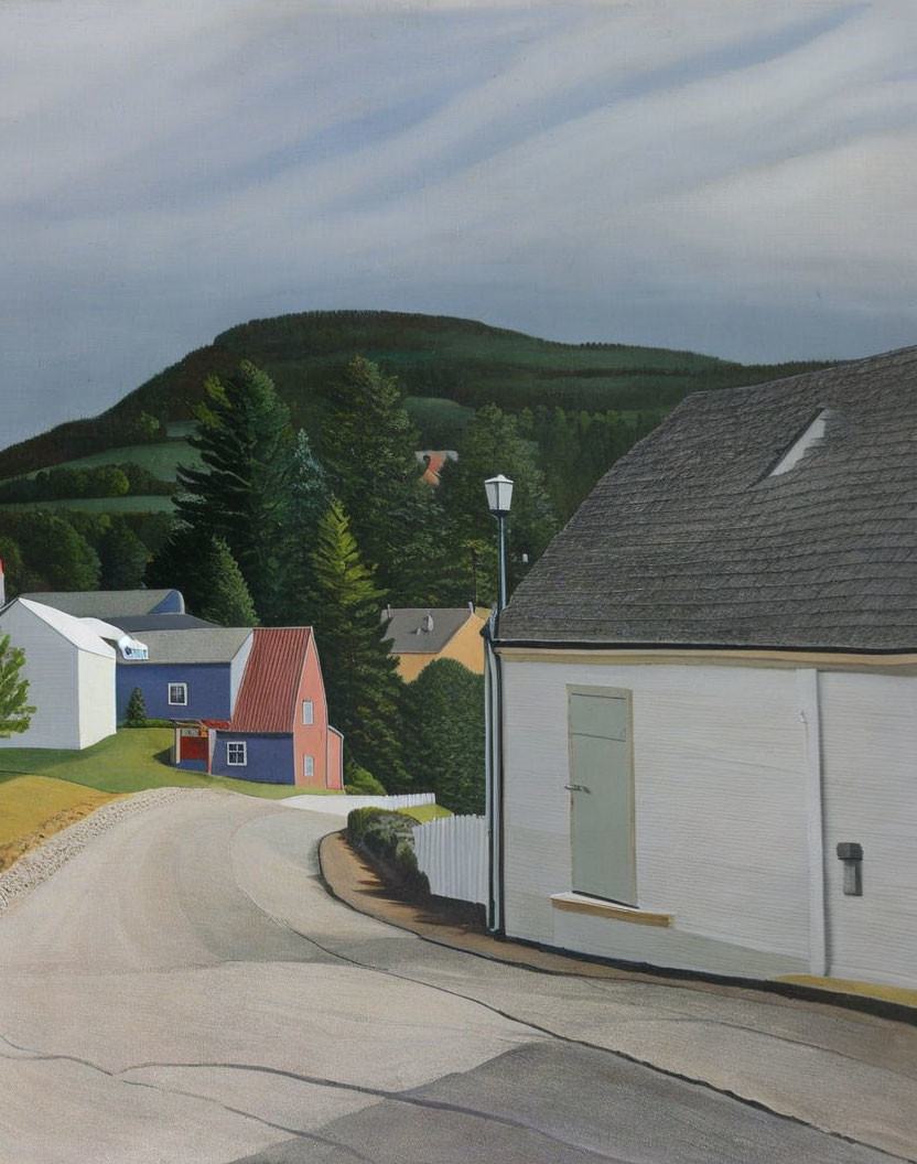 White Building and Street Lamp in Tranquil Street Scene