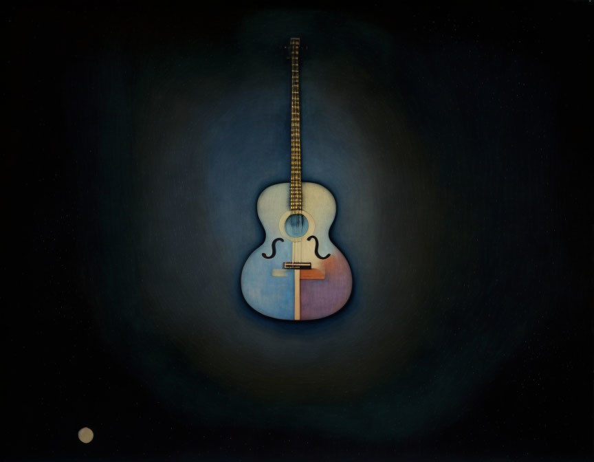 Acoustic guitar with cosmic background and color gradient
