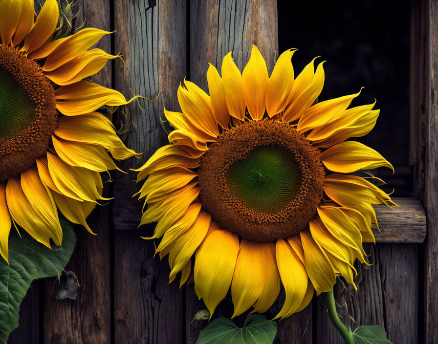 Bright Yellow Sunflowers on Rustic Wooden Background