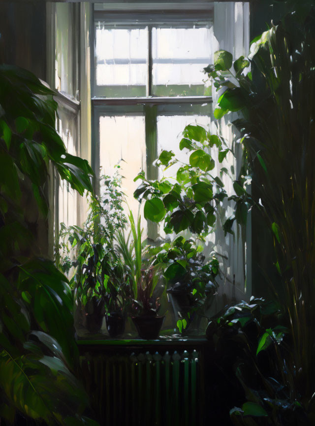 Serene indoor plants in soft window light