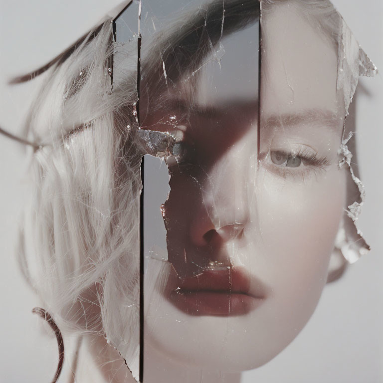 Artistic Portrait of Woman with Face Fragmented Like Broken Glass