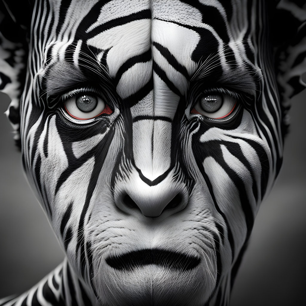 Detailed Close-Up of Person with Zebra Stripes Face Paint